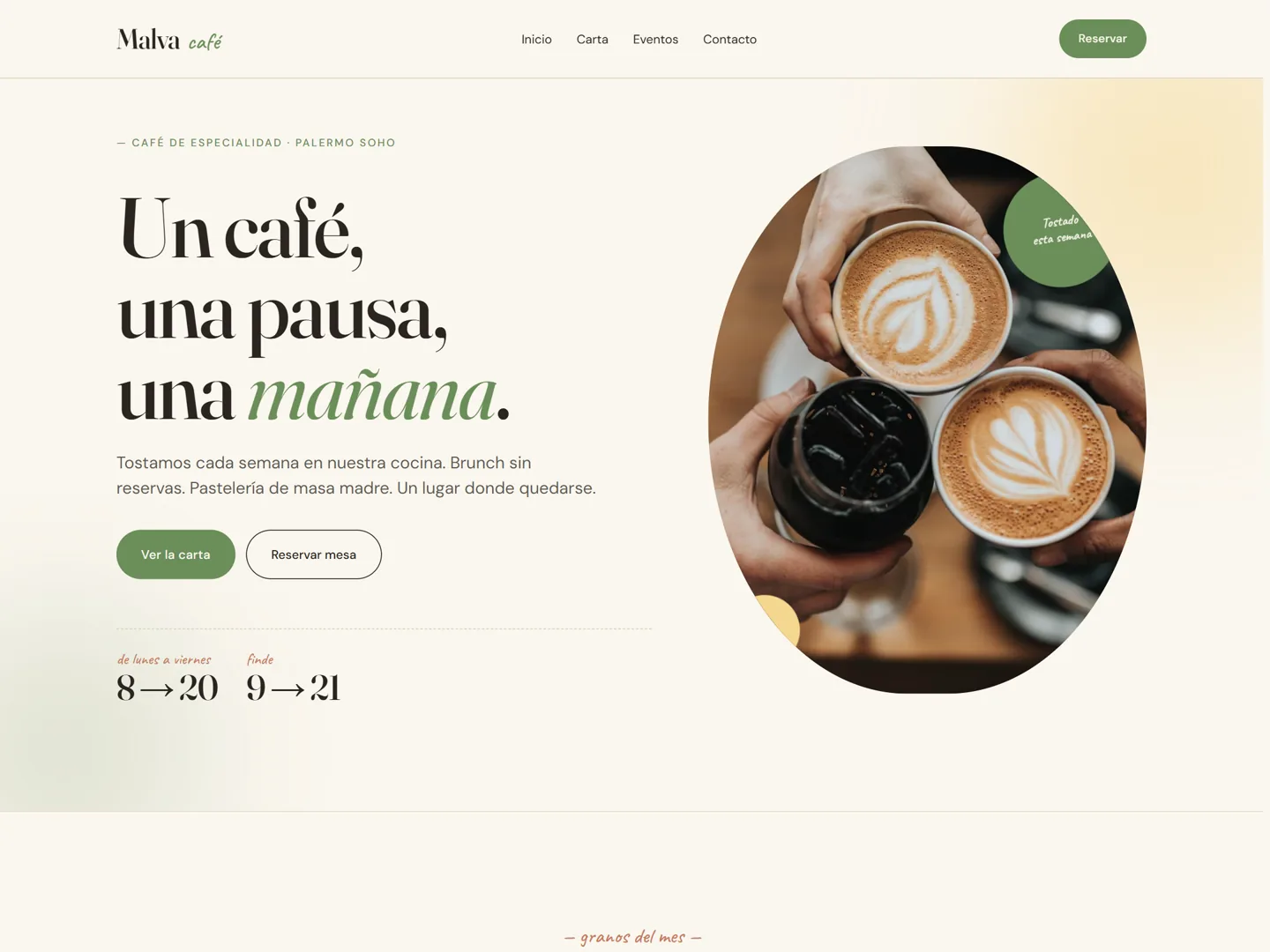 Web de Malva Café en escritorio